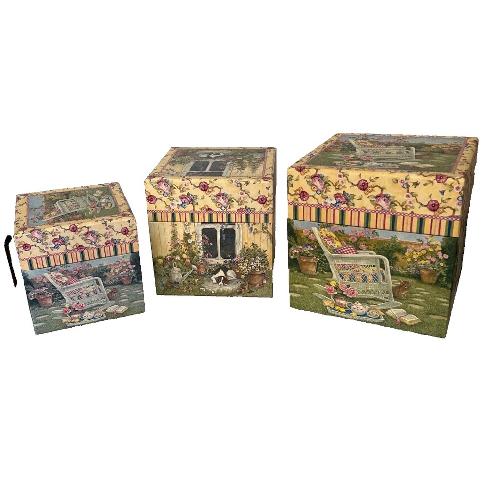 Set of 3 Nesting Stacking Boxes Keepsake Legacy Countrycore Cottagecore Green